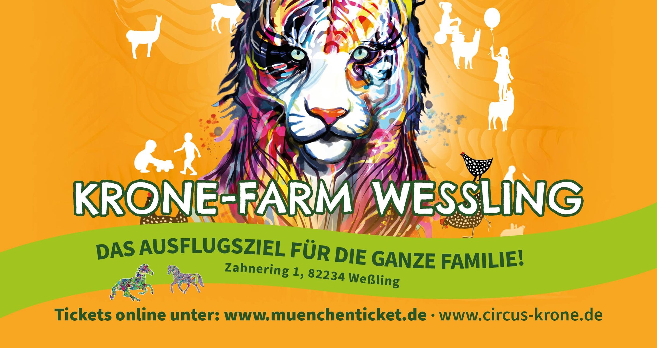 Krone Farm Weßling orangene Grafik mit Löwe